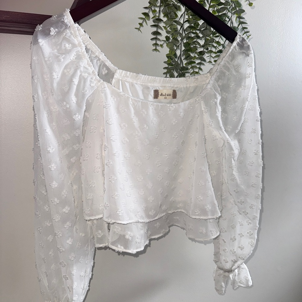 Altar'd State White Ruffled Long Sleeve Blouse